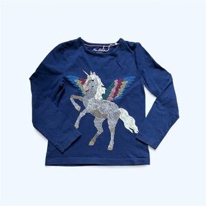Mini Boden Navy Blue Shirt with Colorful Unicorn